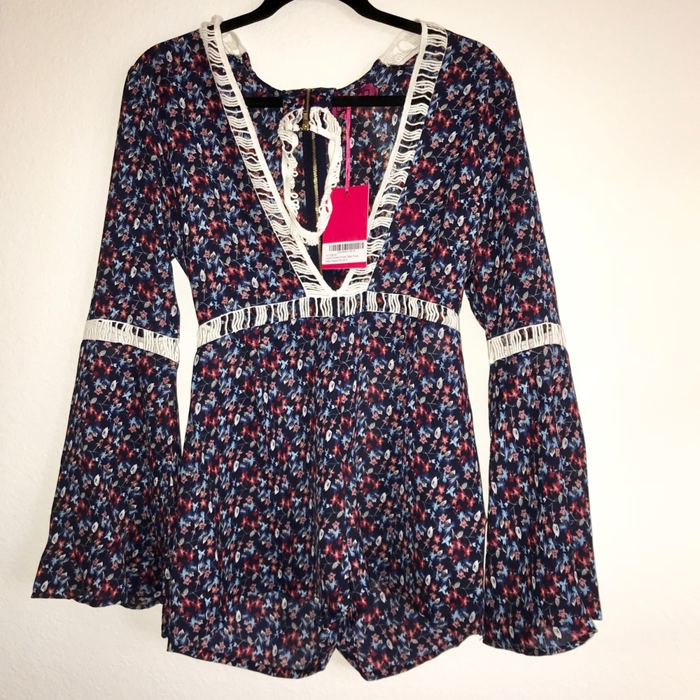 Crochet romper plunge neck